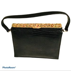 Vintage Rare Meyers Black Embossed Leather Handbag